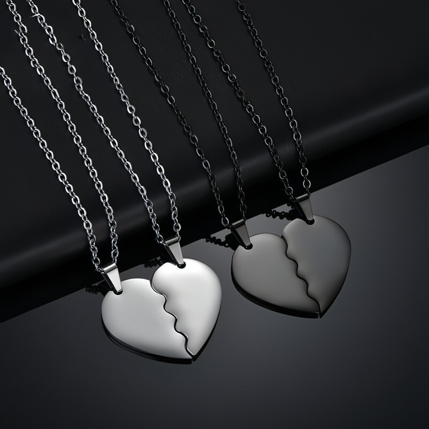 Stainless steel double heart puzzle necklace for couples