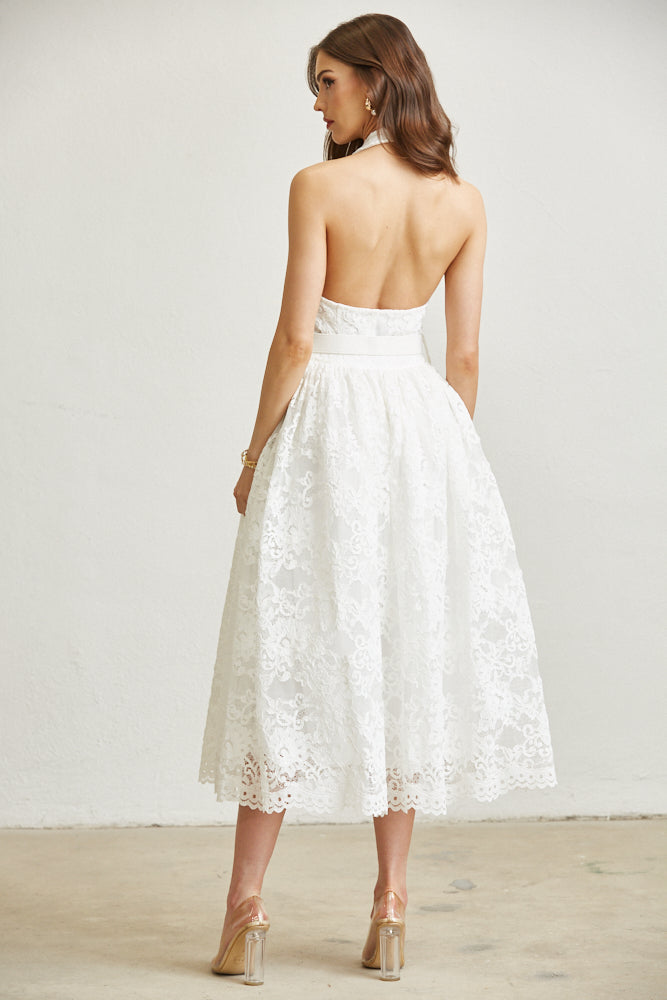 Romantic garden party outfit featuring the Pearl Bloom Floral Dress