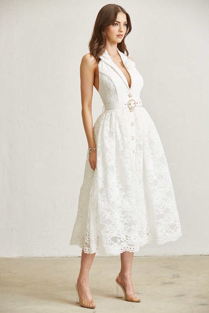 Elegant bridal shower outfit featuring Pearl Bloom Floral Dress