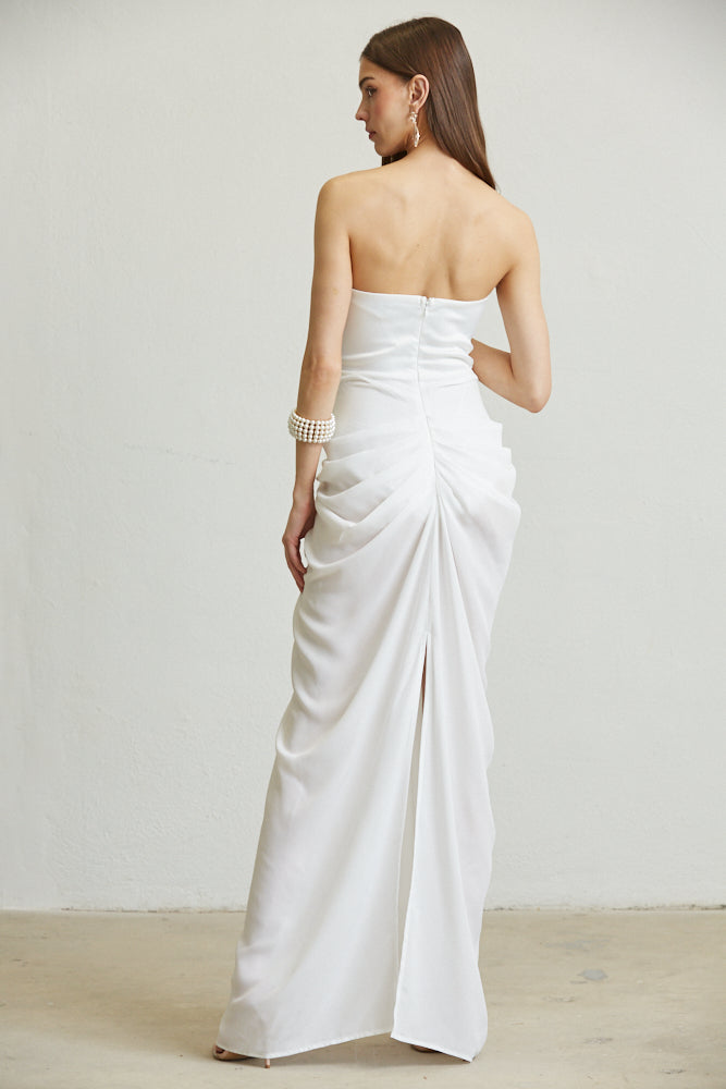 Back view of the Georgina Dress showcasing the strapless design