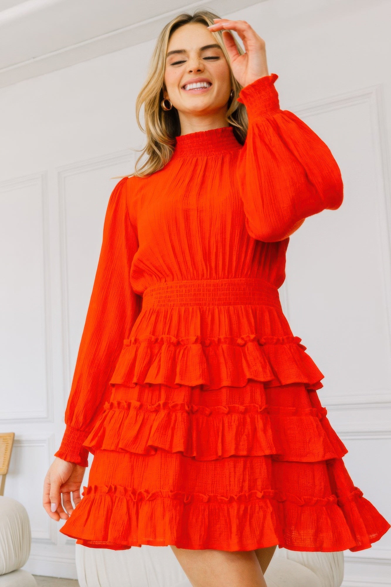 Long Sleeve Mini Dress with Feminine Flare Skirt