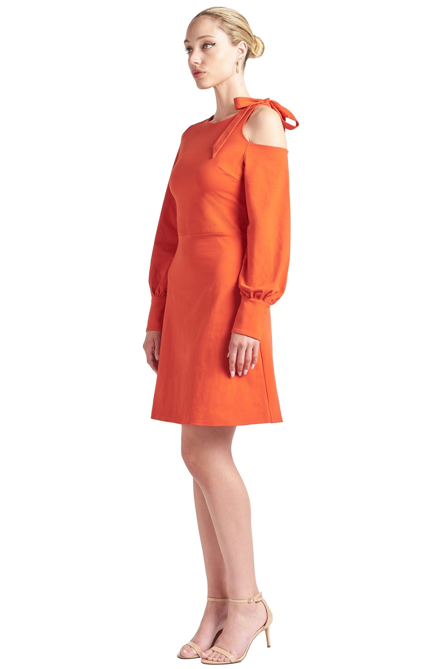 Front and Side View of Fit-and-Flare Dress in Motion