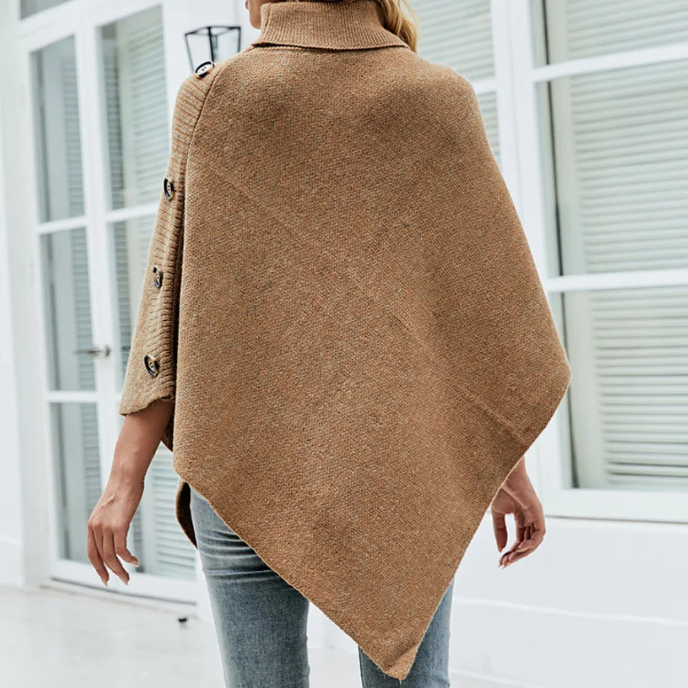 Back View of Buttoned Poncho for Women