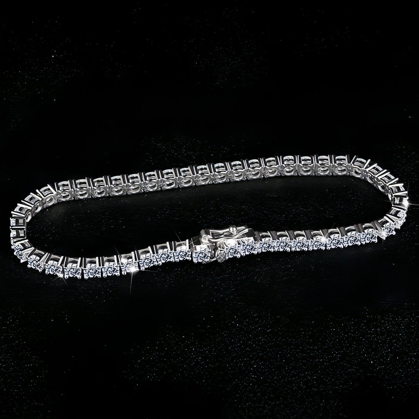 Adjustable diamond silver bracelet displayed on cushion