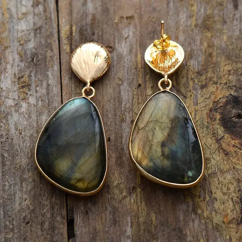 Unique labradorite earrings in teardrop style