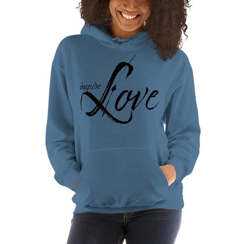 Side view of Inspire Love graphic hoodie for women
