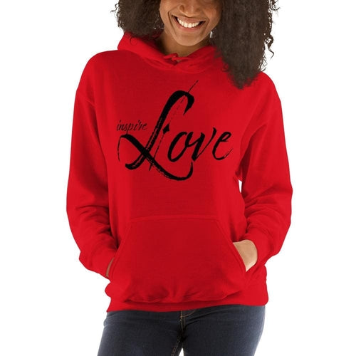 Inspire Love hoodie folded flat on white background