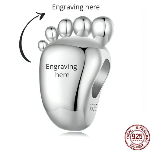 Heartfelt keepsake bead with detailed footprint engraving
