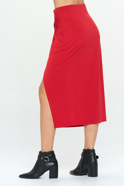 Side view of slit and tapered hem