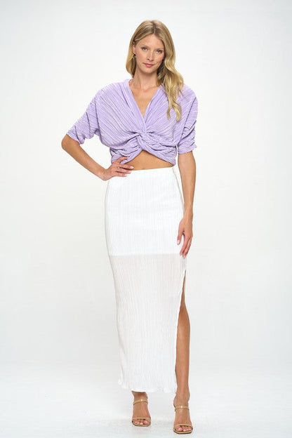 Versatile pleated fabric skirt front view