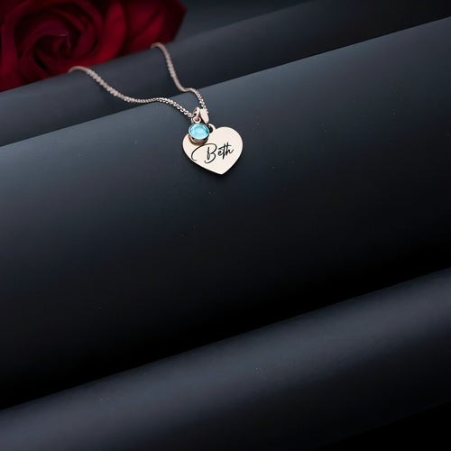 Rose gold name necklace with polished heart detail