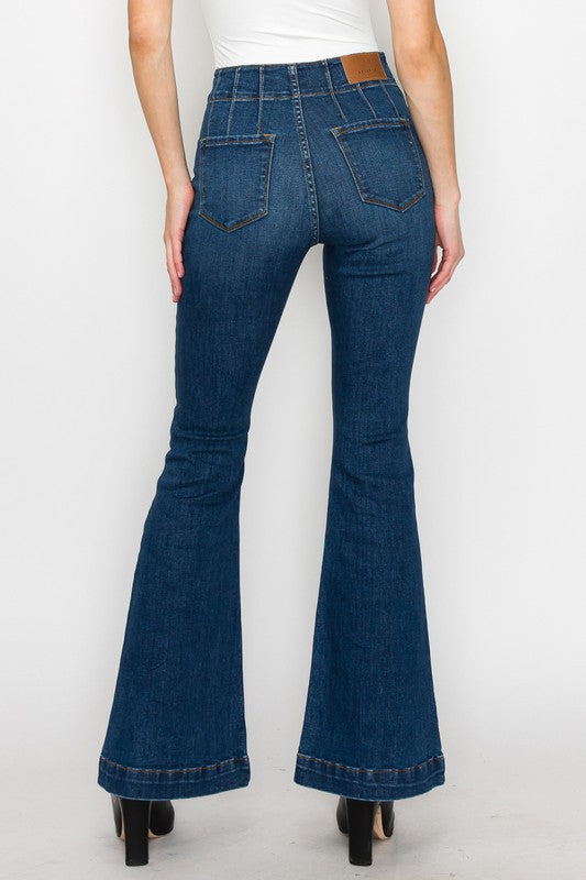 Back View of Plus Size Flare Jeans with Dart Detail