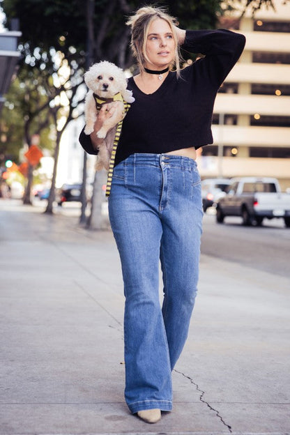 Close-Up of Wide Hem on Modern Flare Jeans