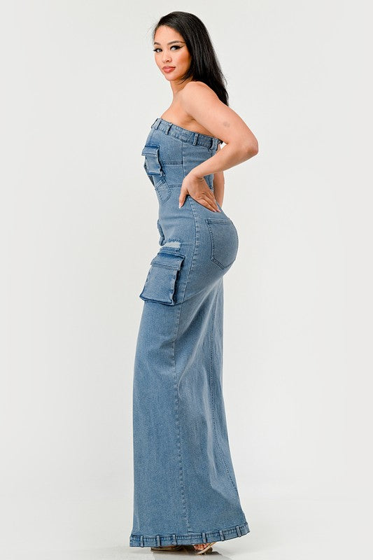 Body-Con Fit Gown Featuring Distressed Details