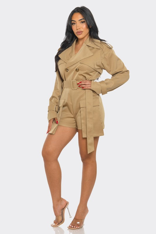 Side View of Tailored Romper with Pockets and Belt