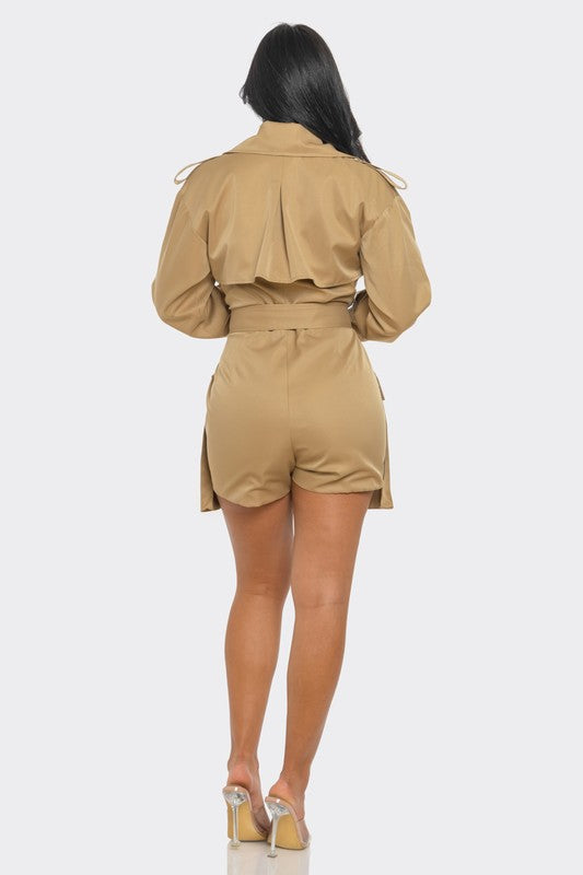 Back View of Romper with Waist Belt and Clean Cut