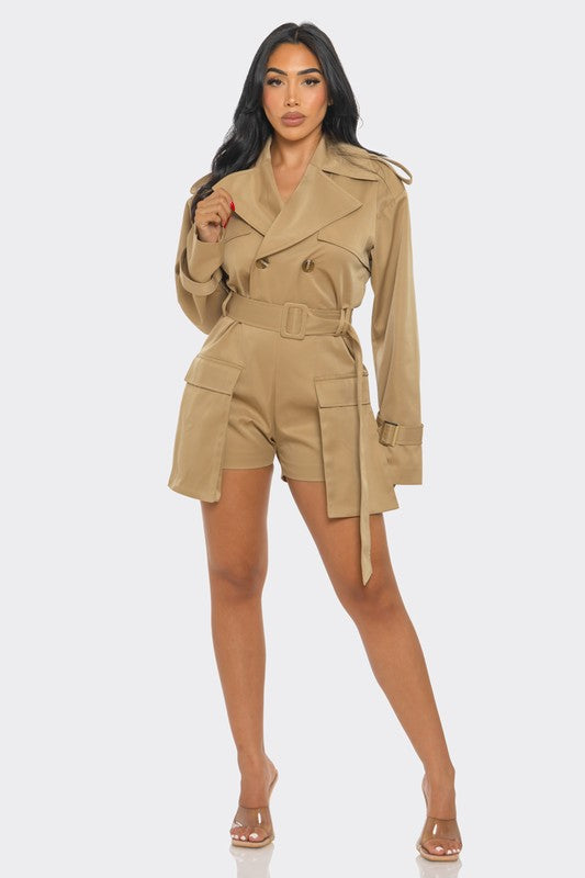 Sophisticated Utility Romper with Belted Waist – Front View