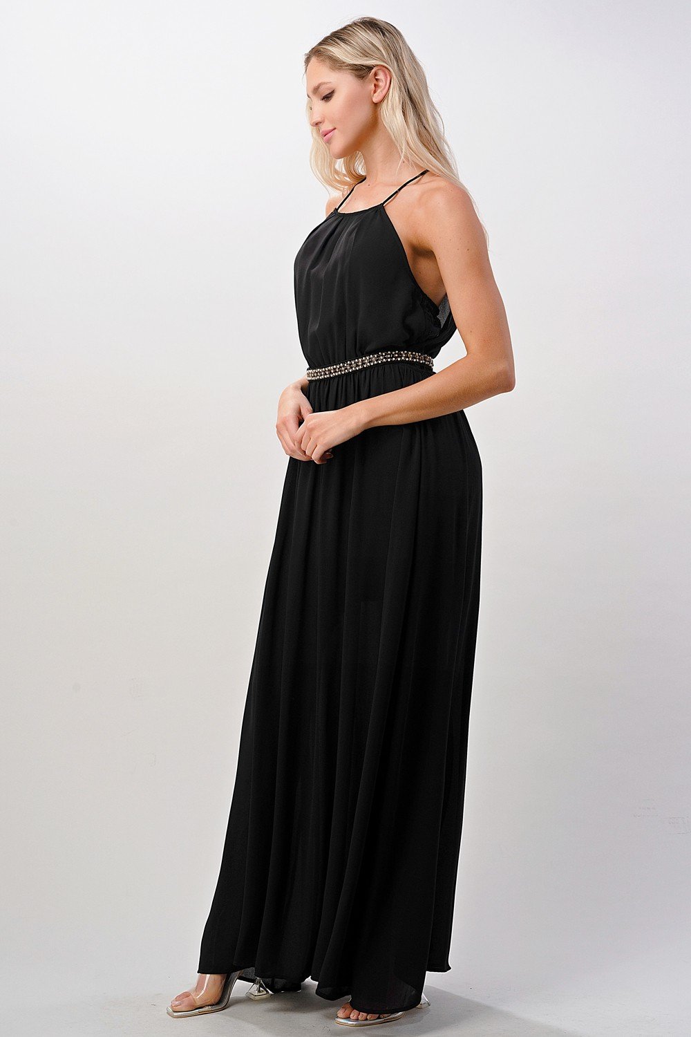Flowing Pleated Chiffon Skirt on Maxi Dress