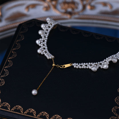 18K gold chain necklace with white pearls for women