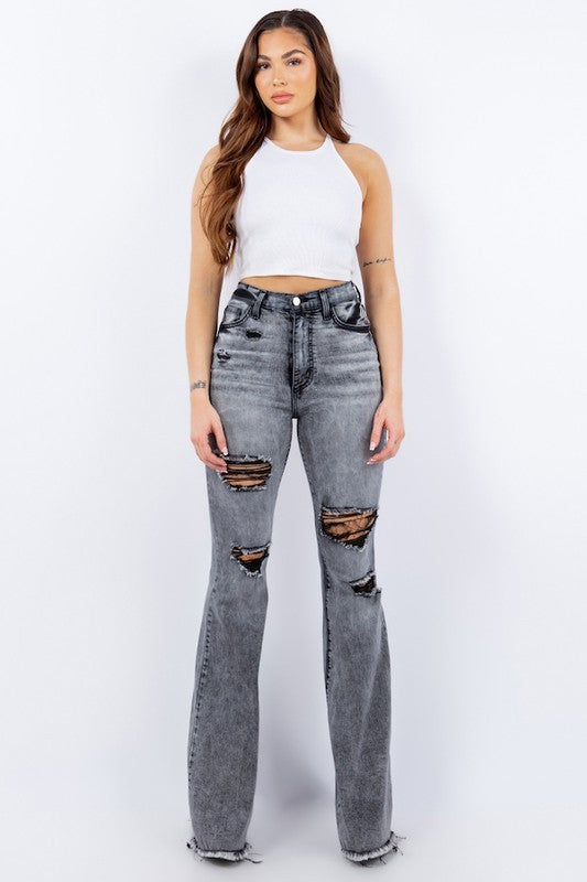 Storm Bell Bottom Jeans in Grey – Front View