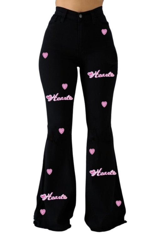Stretch denim sweetheart jeans in full-length silhouette with zipper closure