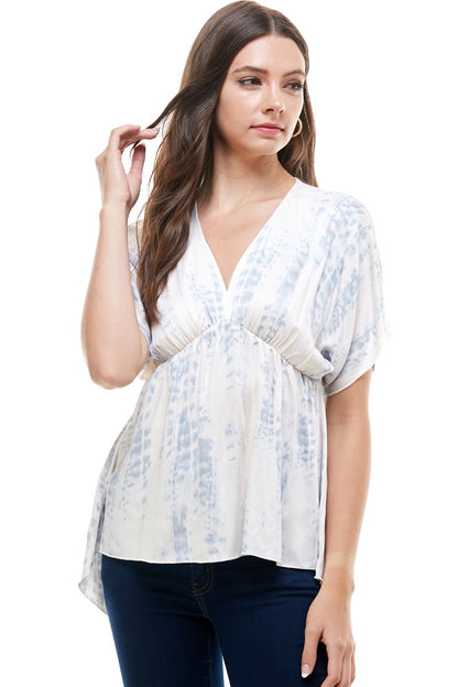 Flowy V-Neck Tie-Dye Top – Front View

