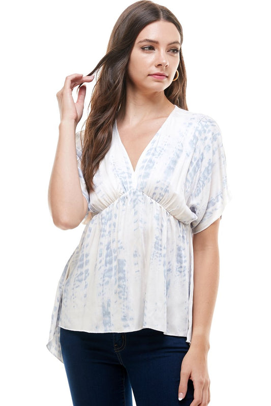 Flowy V-Neck Tie-Dye Top – Front View
