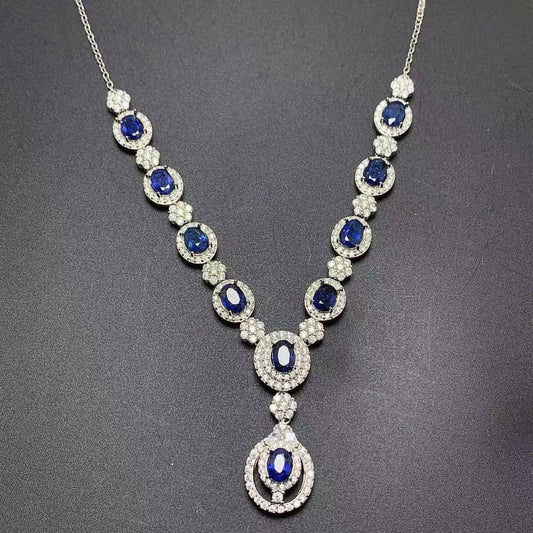 925 silver geometric necklace with Sri Lankan sapphire