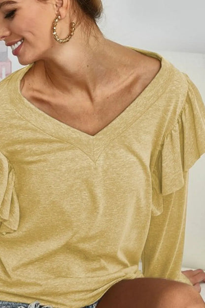 Casual Cotton V-Neck Top with Shirring Detail