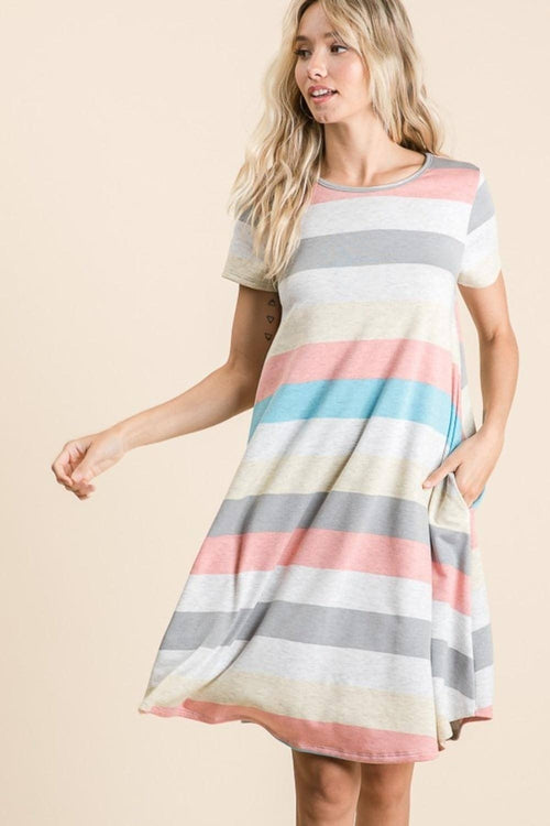 Striped Fabric Detail on Casual Midi Dress