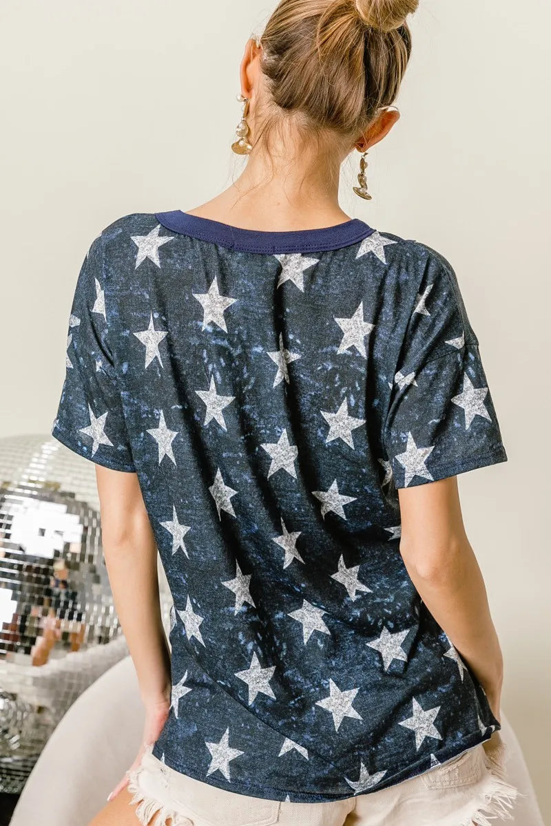 Soft Stretch Polyester Top with Star Pattern