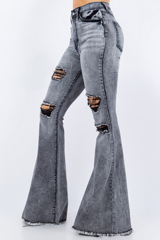 Side View of Stretch Denim Bell Bottom Jeans