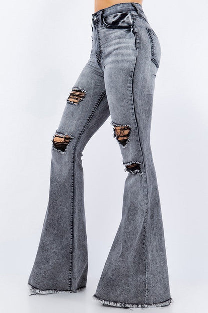Side View of Stretch Denim Bell Bottom Jeans