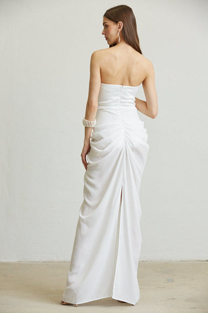 Back view of the Georgina Dress showcasing the strapless design