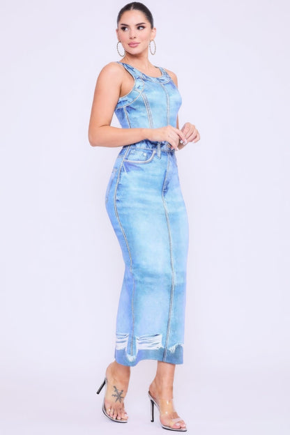 Casual Chic Midi Dress in Classic Denim Look
