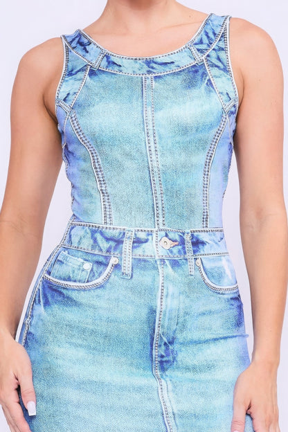 Close-Up of Soft Stretch Fabric in Indigo Print