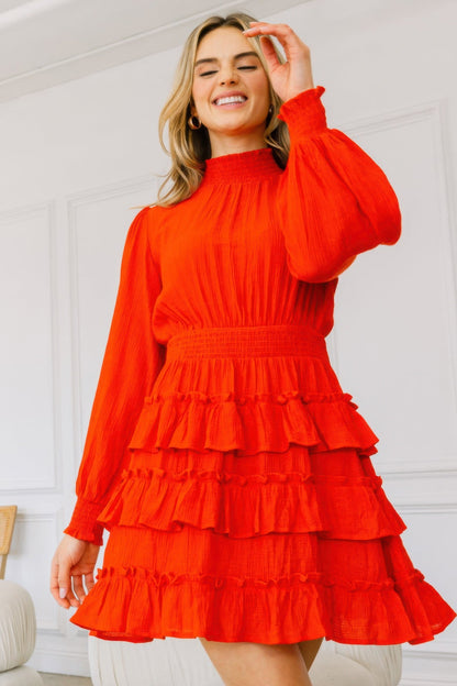 Long Sleeve Mini Dress with Feminine Flare Skirt