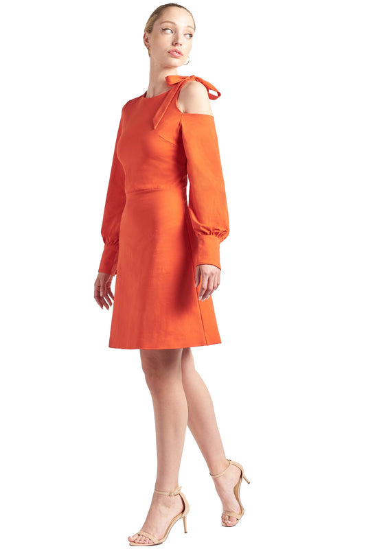 Caprice Dress with One-Shoulder Cut-Out and Bow