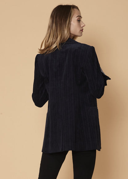 Classic Double-Breasted Blazer in Dark Blue Corduroy