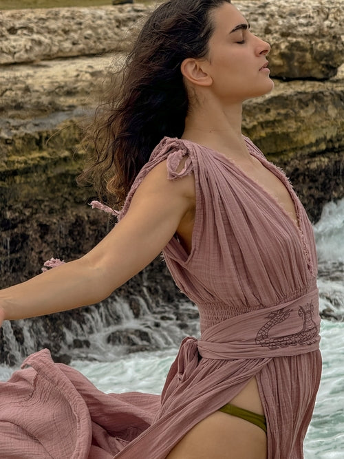 Handmade organic cotton maxi dress with side slit