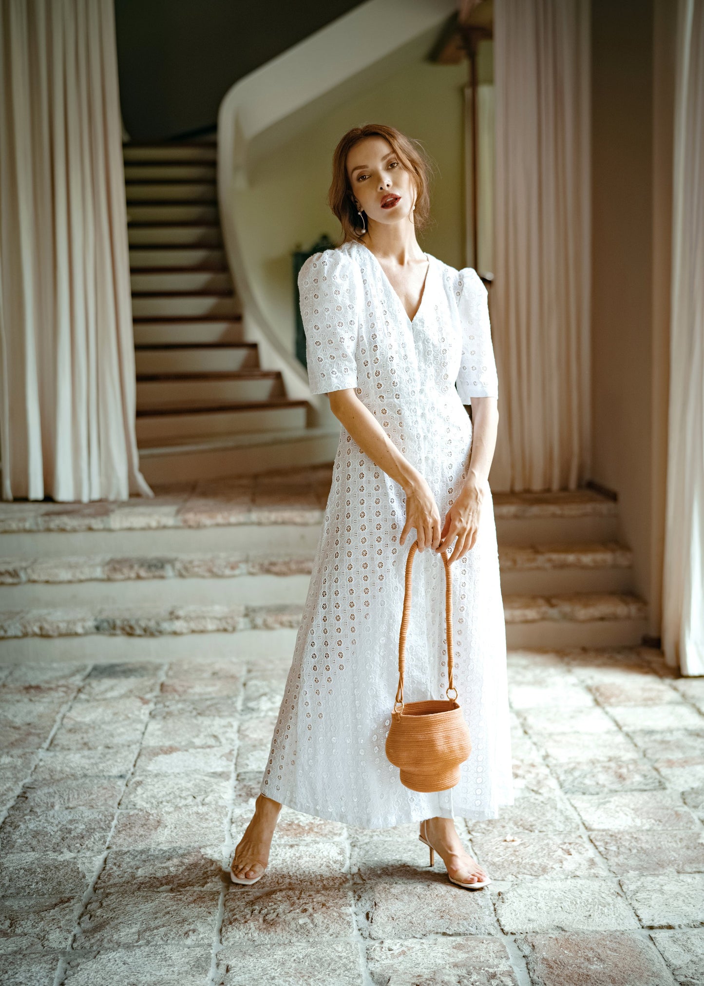 Handmade cotton dress with vintage-inspired motif