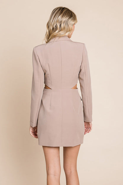 Long Sleeve Button-Up Dress with Sharp Lapel