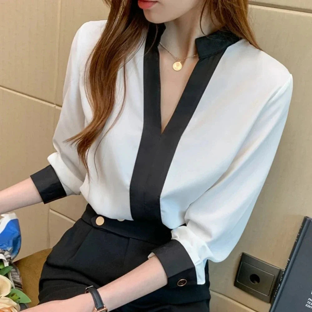 Long sleeve chiffon blouse for office or brunch