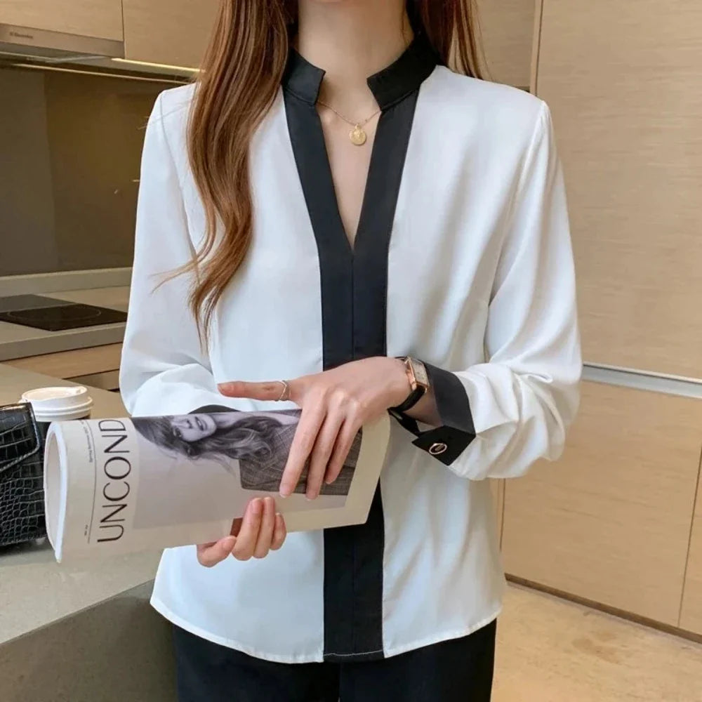 Elegant women’s blouse with V-neck and full sleeves