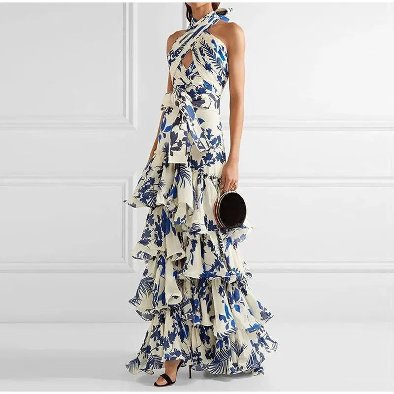 Feminine Printed Party Dress in Flowing Layers
