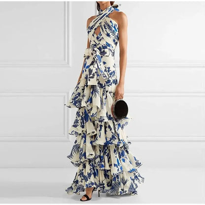 Feminine Printed Party Dress in Flowing Layers
