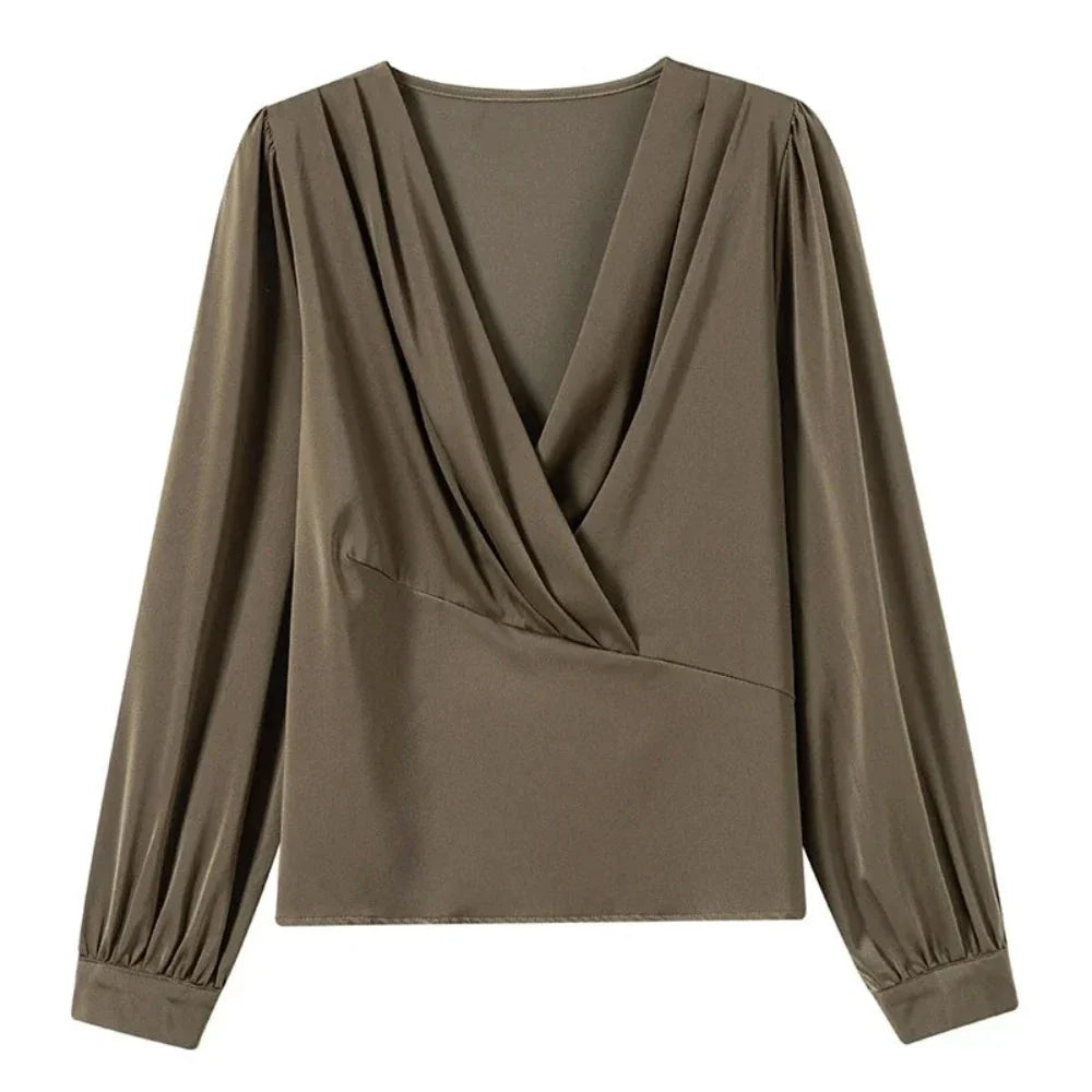 Elegant chiffon blouse with flowy silhouette and pleated details