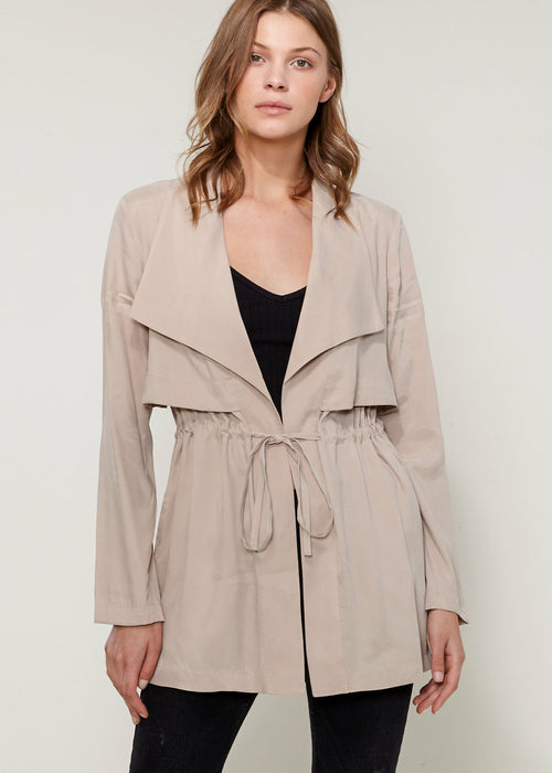 Casual Chic Taupe Jacket with Soft Drape