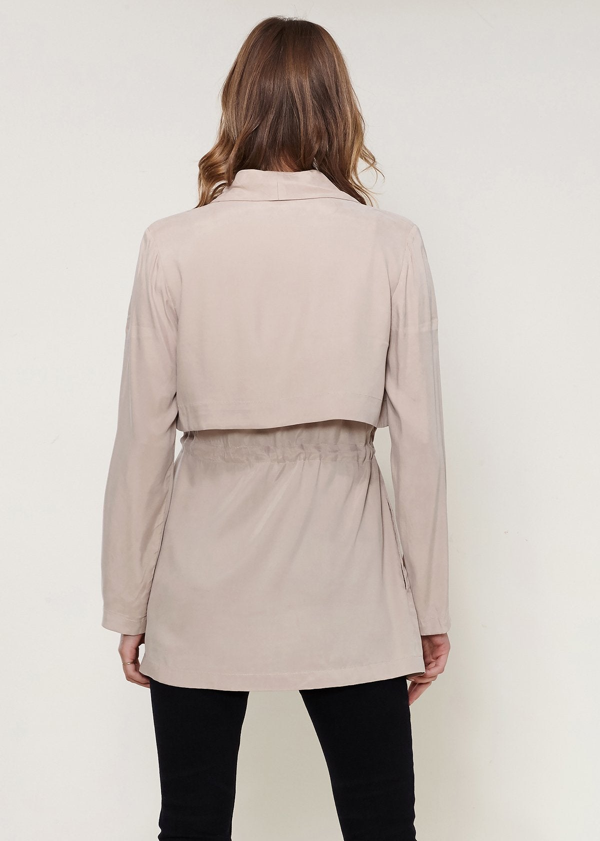 Side View of Open Front Drawstring Jacket