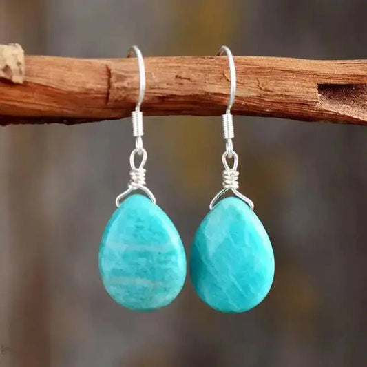 Amazonite teardrop earrings in soft sky blue